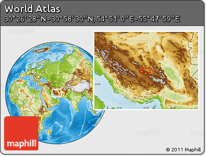 Physical Location Map of the Area around 30° 42' 29" N, 55° 19' 30" E