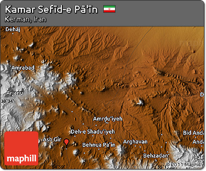 Physical Map of Kamar Sefīd-e Pā'īn