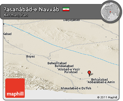 Shaded Relief Panoramic Map of Ḩasanābād-e Navvāb