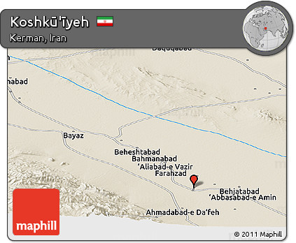 Shaded Relief Panoramic Map of Koshkū'īyeh
