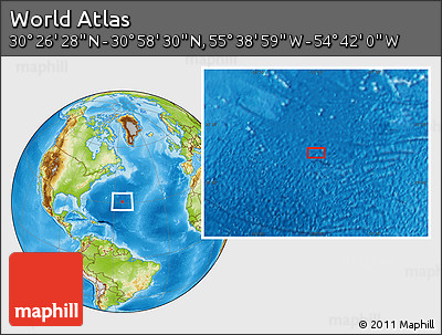 Physical Location Map of the Area around 30° 42' 29" N, 55° 10' 29" W
