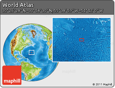 Physical Location Map of the Area around 30° 42' 29" N, 55° 10' 29" W