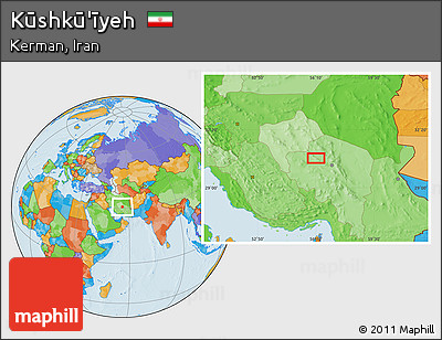 Political Location Map of Kūshkū'īyeh