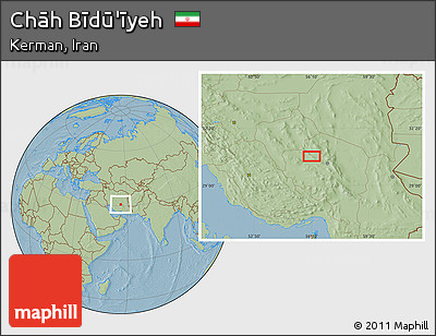 Savanna Style Location Map of Chāh Bīdū'īyeh, hill shading