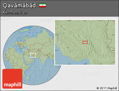 Savanna Style Location Map of Qavāmābād, hill shading
