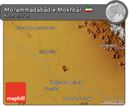 Physical Map of Moḩammadābād-e Mokhtār