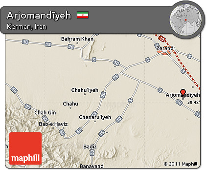 Shaded Relief Map of Arjomandīyeh