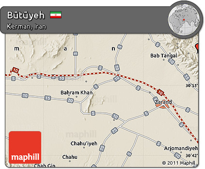 Shaded Relief Map of Būtūyeh