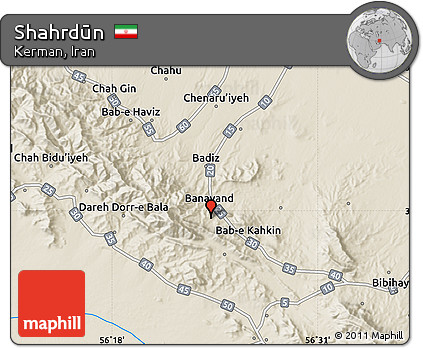 Shaded Relief Map of Shahrdūn