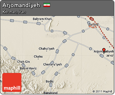 Shaded Relief Map of Arjomandīyeh