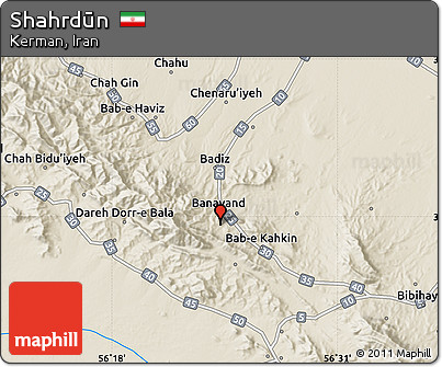 Shaded Relief Map of Shahrdūn