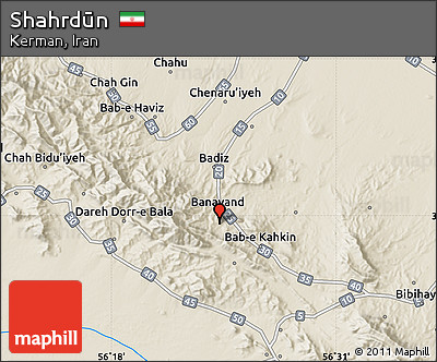 Shaded Relief Map of Shahrdūn