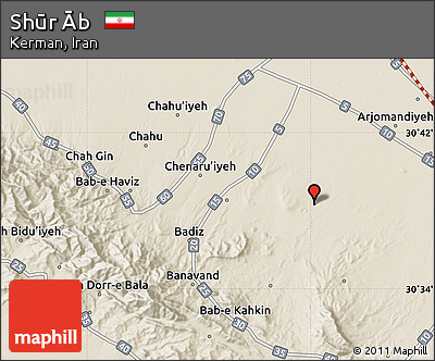 Shaded Relief Map of Shūr Āb