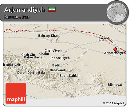 Shaded Relief Panoramic Map of Arjomandīyeh