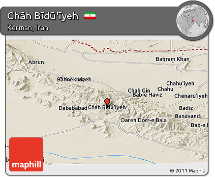 Shaded Relief Panoramic Map of Chāh Bīdū'īyeh