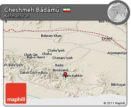 Shaded Relief Panoramic Map of Cheshmeh Bādāmū