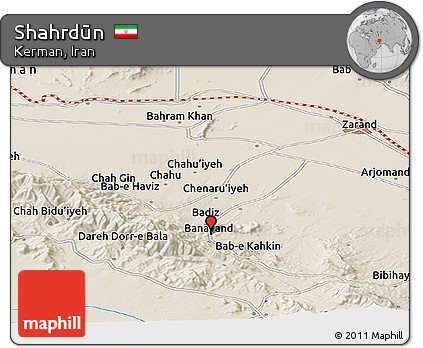 Shaded Relief Panoramic Map of Shahrdūn
