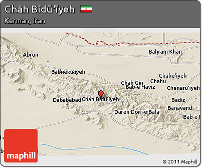 Shaded Relief Panoramic Map of Chāh Bīdū'īyeh