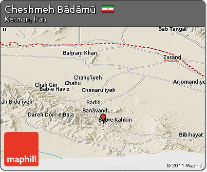 Shaded Relief Panoramic Map of Cheshmeh Bādāmū