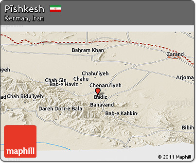 Shaded Relief Panoramic Map of Pīshkesh