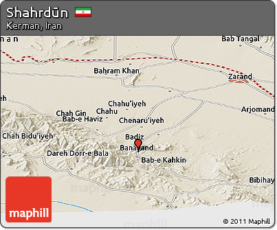Shaded Relief Panoramic Map of Shahrdūn