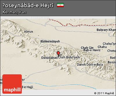 Shaded Relief Panoramic Map of Ḩoseynābād-e Hejrī