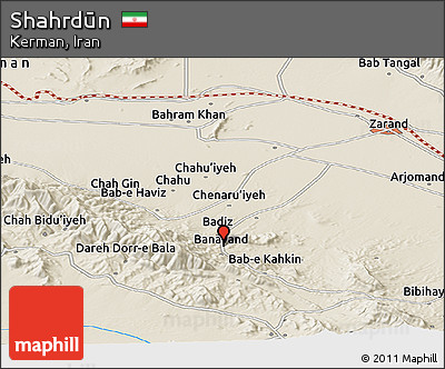 Shaded Relief Panoramic Map of Shahrdūn