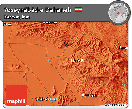 Political 3D Map of Ḩoseynābād-e Dahaneh