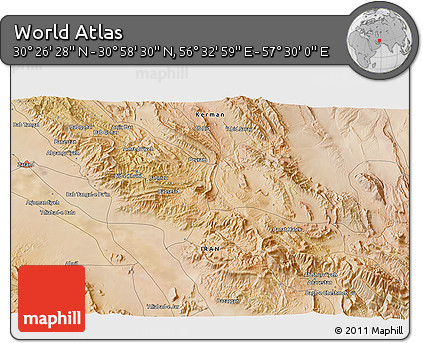 Satellite 3D Map of the Area around 30° 42' 29" N, 57° 1' 29" E