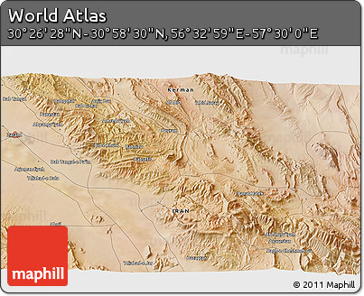 Satellite 3D Map of the Area around 30° 42' 29" N, 57° 1' 29" E