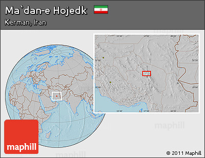 Gray Location Map of Ma`dan-e Hojedk, hill shading