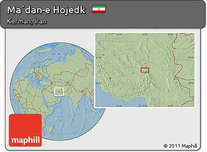 Savanna Style Location Map of Ma`dan-e Hojedk, hill shading