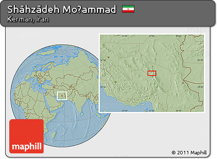 Savanna Style Location Map of Shāhzādeh Moḩammad, hill shading