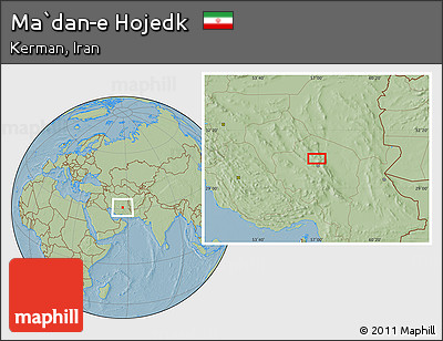 Savanna Style Location Map of Ma`dan-e Hojedk, hill shading