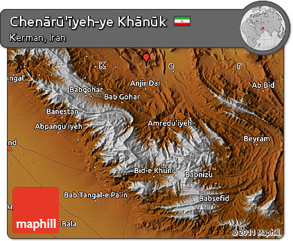 Physical Map of Chenārū'īyeh-ye Khānūk