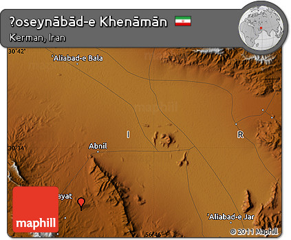 Physical Map of Ḩoseynābād-e Khenāmān