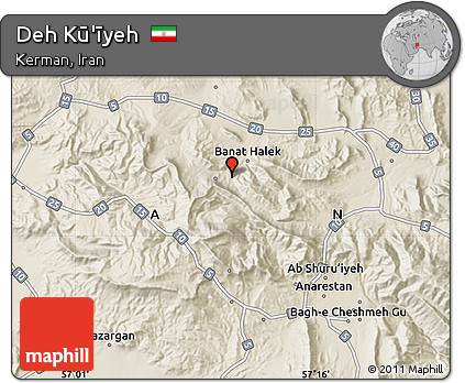 Shaded Relief Map of Deh Kū'īyeh