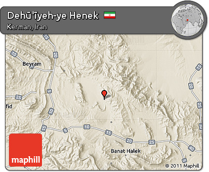 Shaded Relief Map of Dehū'īyeh-ye Henek