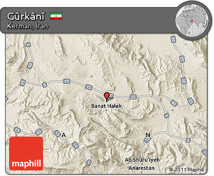 Shaded Relief Map of Gūrkānī