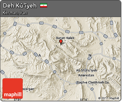 Shaded Relief Map of Deh Kū'īyeh