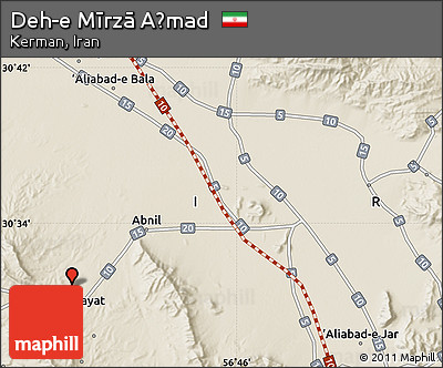 Shaded Relief Map of Deh-e Mīrzā Aḩmad