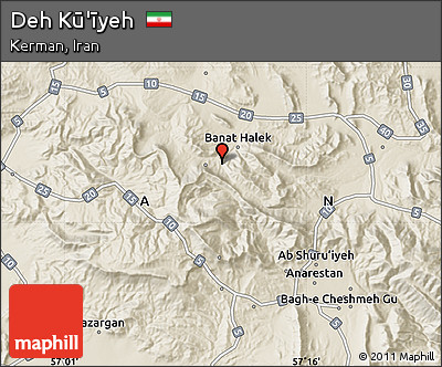 Shaded Relief Map of Deh Kū'īyeh