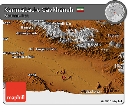 Physical Panoramic Map of Karīmābād-e Gāvkhāneh