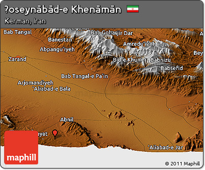Physical Panoramic Map of Ḩoseynābād-e Khenāmān