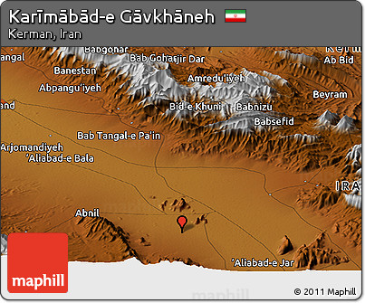 Physical Panoramic Map of Karīmābād-e Gāvkhāneh