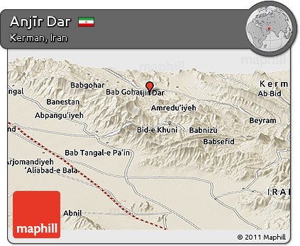 Shaded Relief Panoramic Map of Anjīr Dar