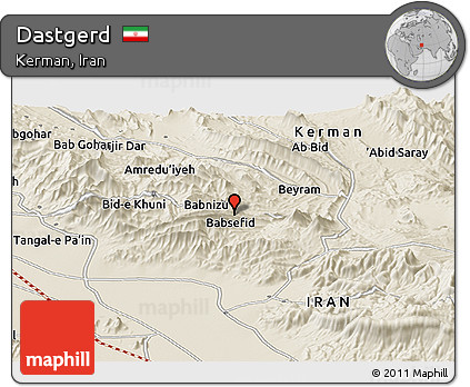 Shaded Relief Panoramic Map of Dastgerd