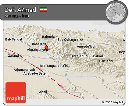 Shaded Relief Panoramic Map of Deh Aḩmad