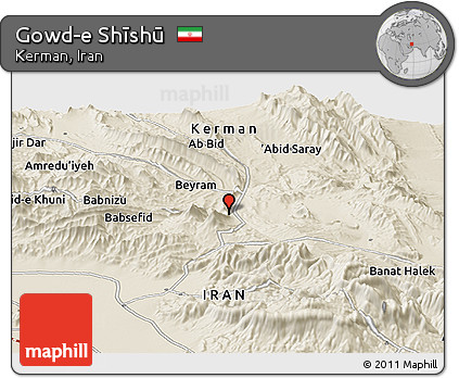 Shaded Relief Panoramic Map of Gowd-e Shīshū