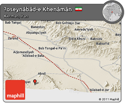 Shaded Relief Panoramic Map of Ḩoseynābād-e Khenāmān
